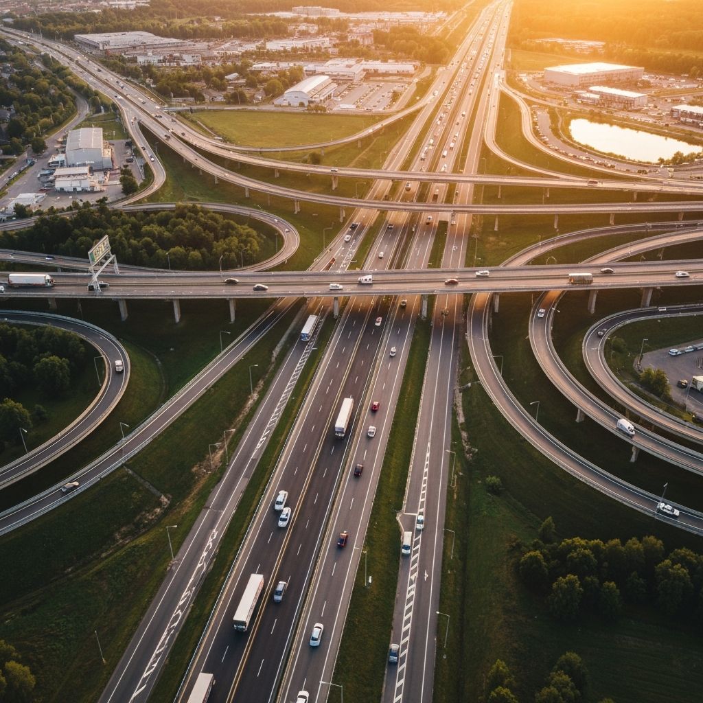 Aerial view of highway transportation network